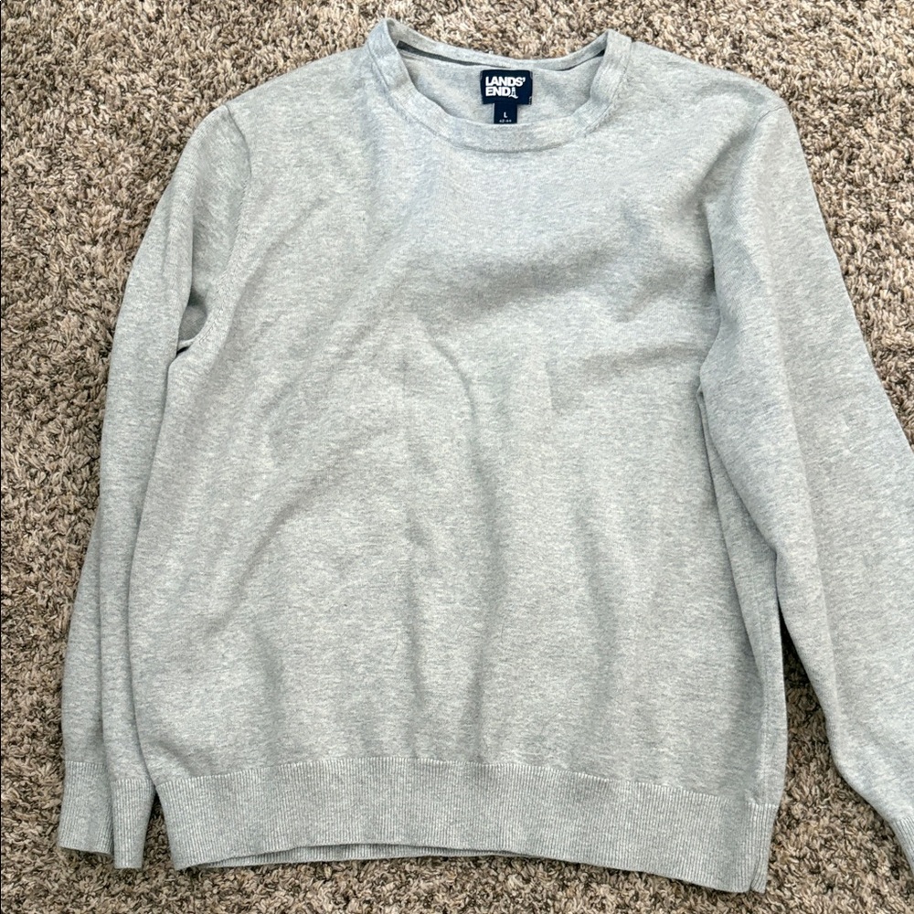 Lands' End Men's Light Gray Crewneck Sweater